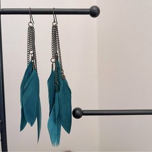 Blue Feathered Dangle Earrings